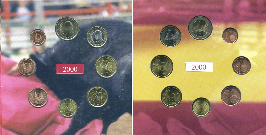 Испания набор из 3 евронаборов по 8 монет 1999-2001 оригинальный официальный набор из трех евронаборов, в картонном буклете    UNC  7-6-1-06