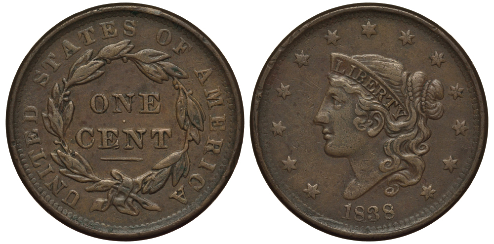 США 1 ЦЕНТ 1838 02-205-52