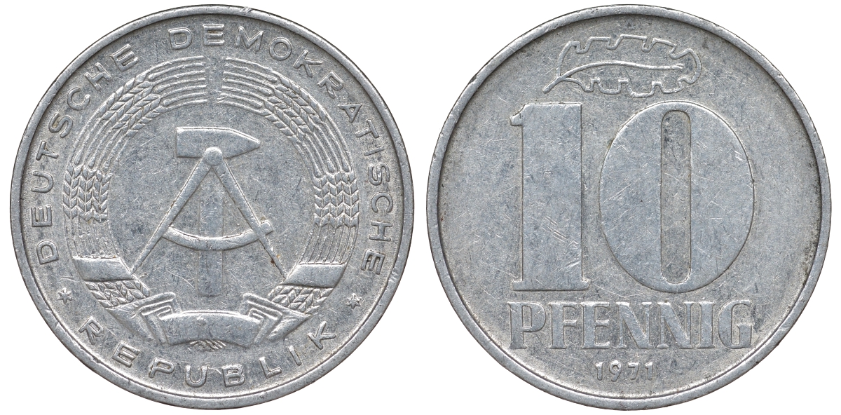 ГДР 10 пфеннигов 1971 А KM 10 алюминий 62-831