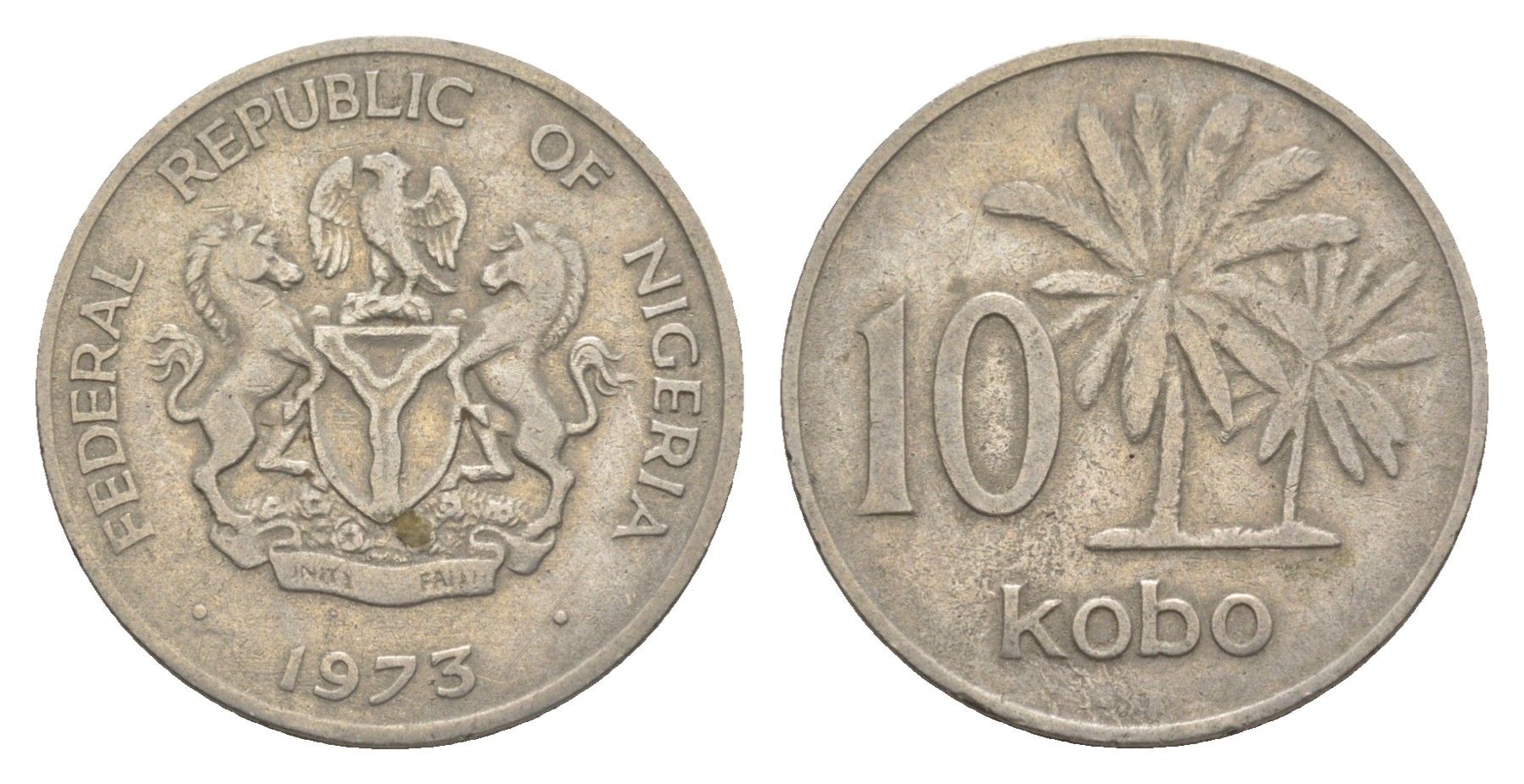 Нигерия 10 кобо 1973 пальмы KM 10.1 медно-никель 4649-658