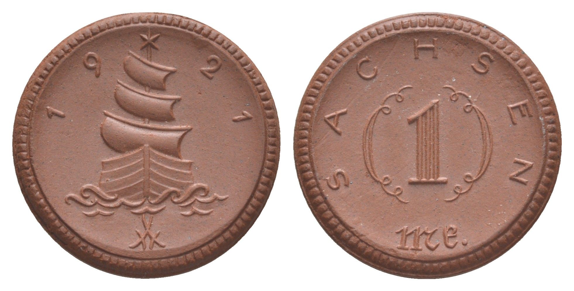 Саксония 1 марка 1921 Men05 M22281.14, Men18 27868.14, Scheuch 38a фарфор 1094-10-54