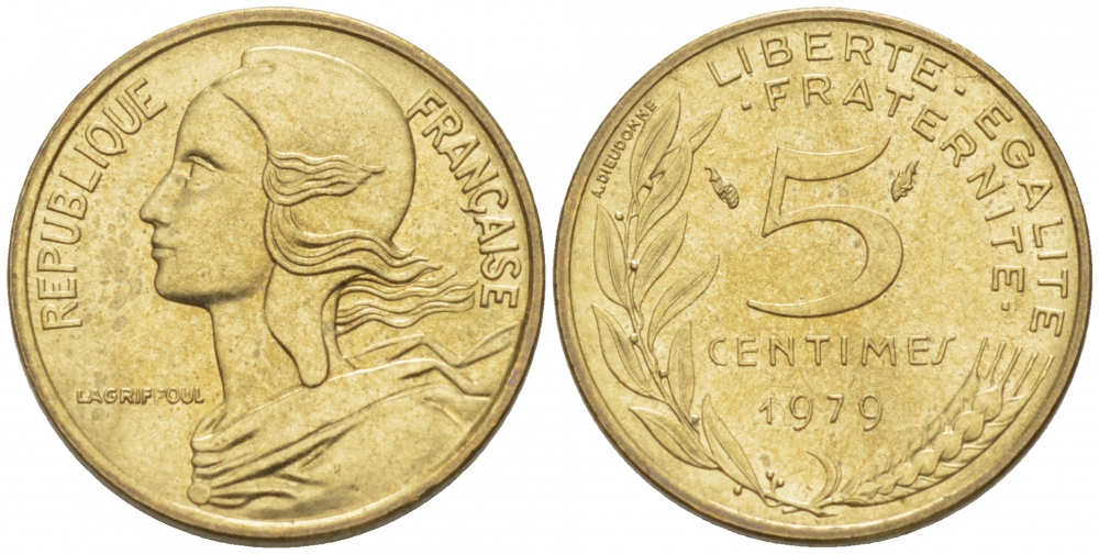 ФРАНЦИЯ 5 САНТИМОВ 1979 ТИП MARIANNE KM 933 медь алюминий никель 3955-636
