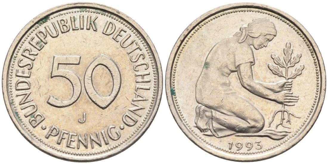 ФРГ 50 пфеннигов 1993 J, посади свое дерево КМ 109.2, J. 384a медно-никель 4573-137