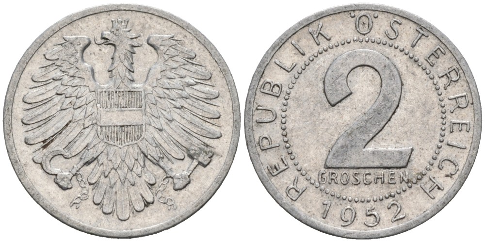 Австрия 2 гроша 1952 KM 2876 алюминий 192-364