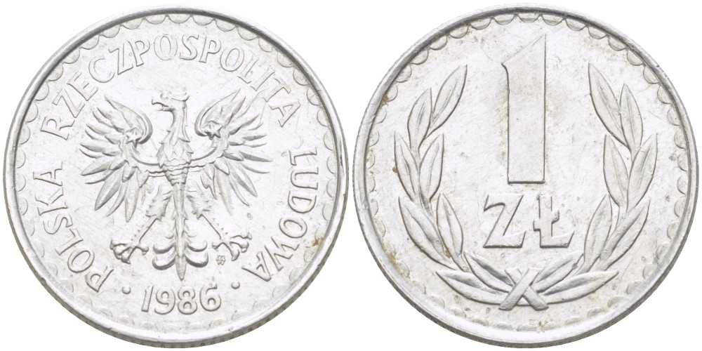 ПОЛЬША 1 ЗЛОТЫЙ 1986 MW KM 49.2 алюминий 4402-111