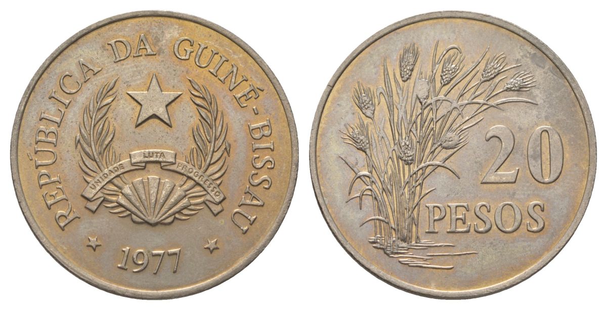 Гвинея-Бисау 20 песо 1977 KM 21 медно-никель 3897-1135