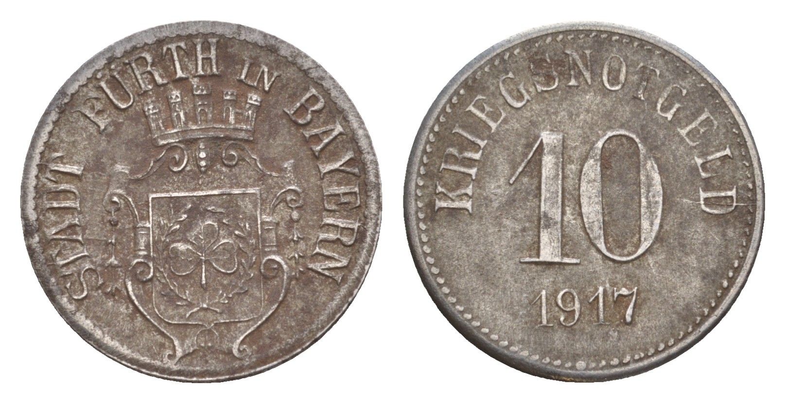 Фюрт в Баварии 10 пфеннигов 1917 Funck 145.3, Men05 8540.9, Men18 10637.9 железо 4532-1117