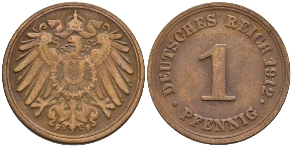 Германия 1 пфенниг 1912 F KM 10, J. 10 медь 4576-237