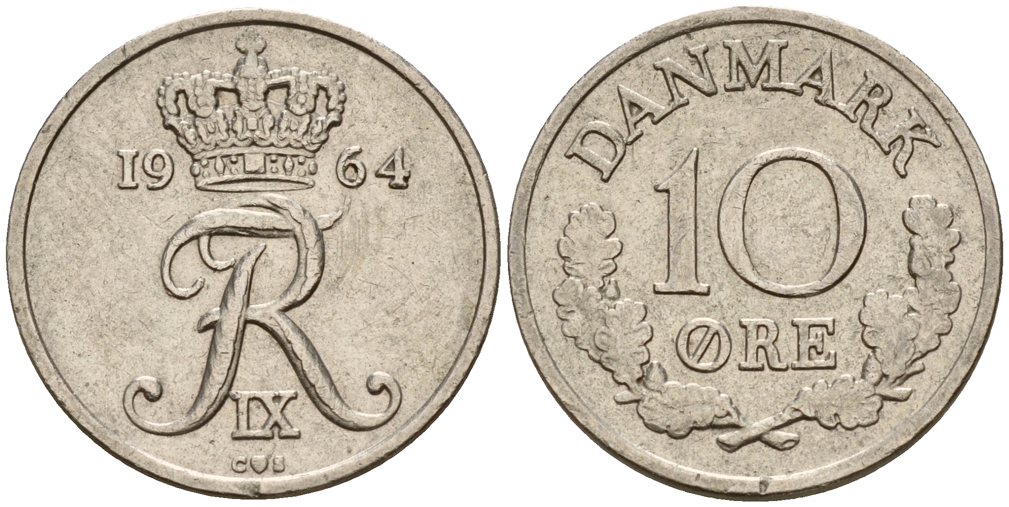 Дания 10 эре 1964 C; S, Фредерик IX (1947-1972) KM 849.1 медно-никель    4189-231