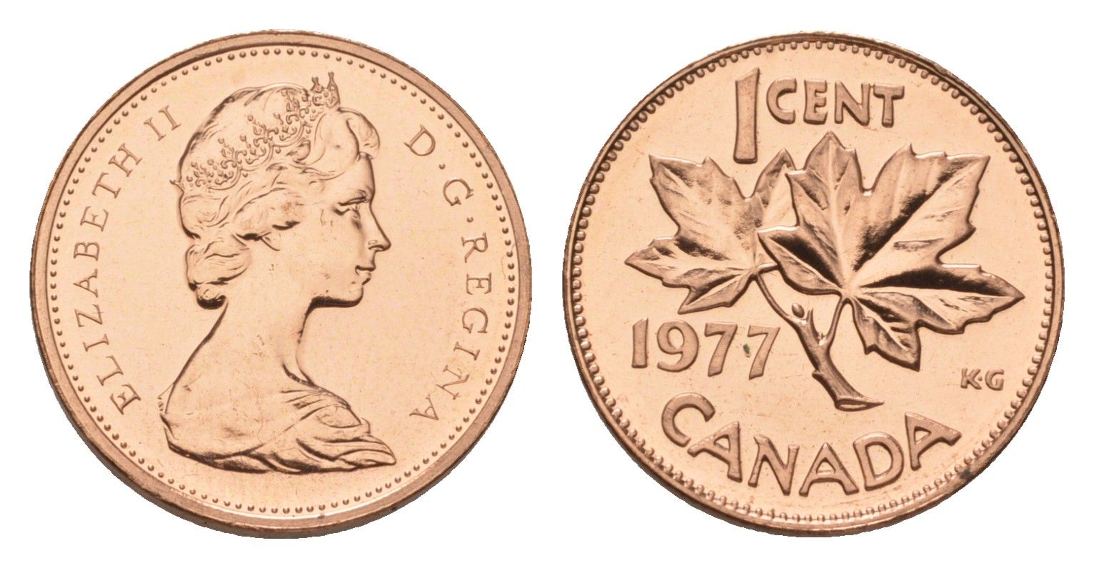 Канада 1 цент 1977 Елизавета II (1952-2022), кленовый лист KM 59.1 бронза UNC 4625-1059