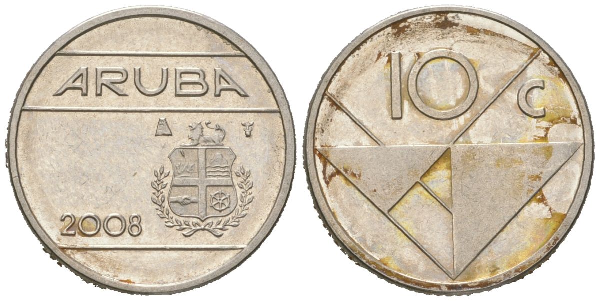 Аруба 10 центов 2008 KM 2 сталь плакированная никелем aUNC 4618-159