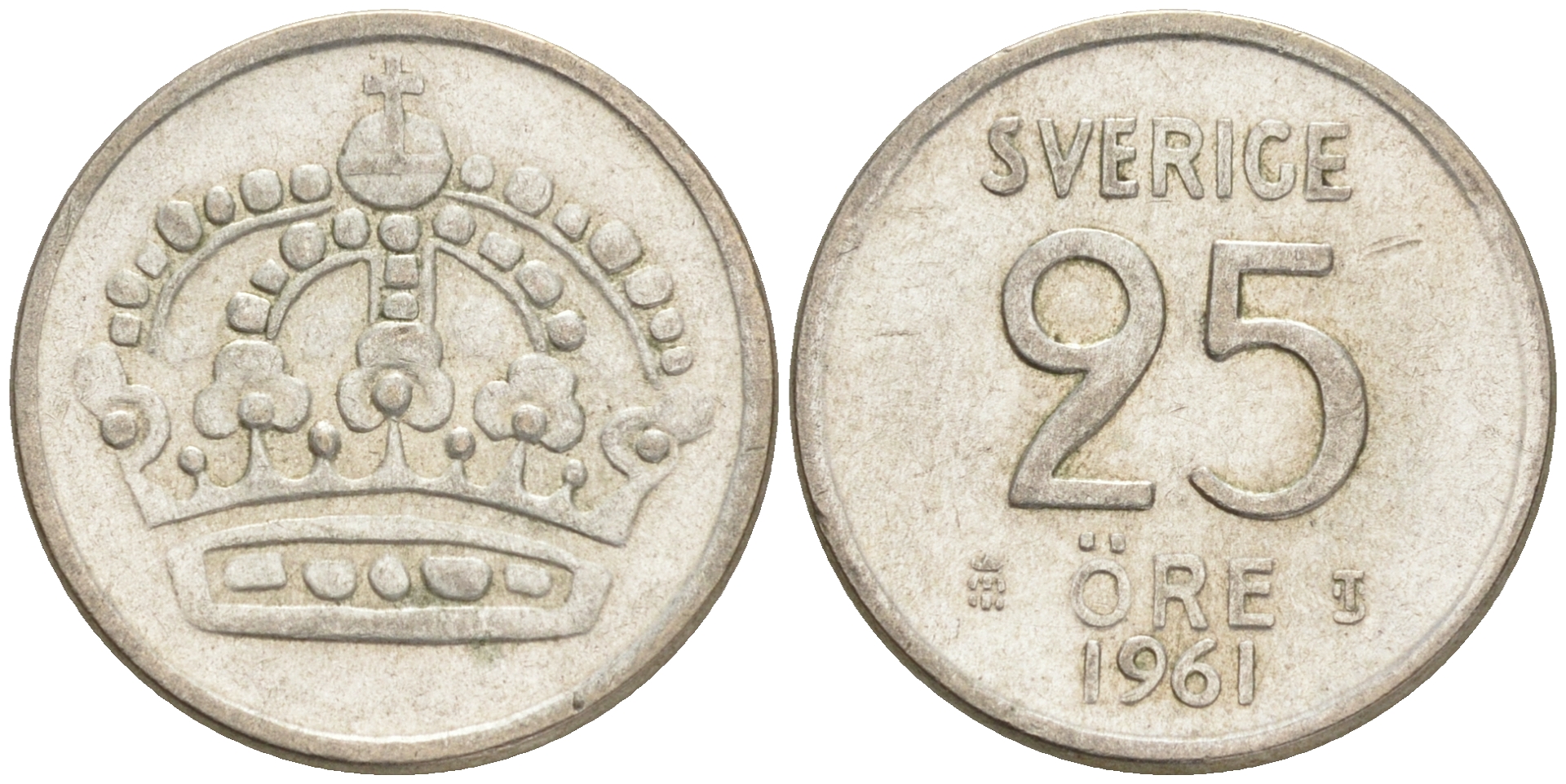 Швеция 25 эре 1961 TS, Густав VI Адольф (1950-1973) KM 824 серебро 4528-649