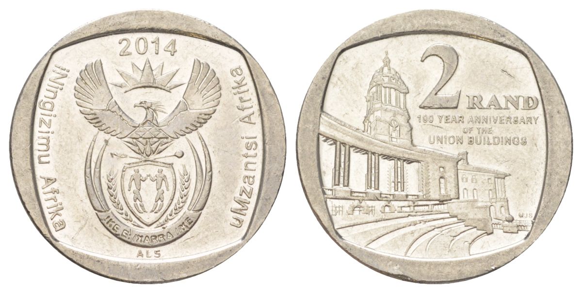 ЮАР 2 ранда 2014 100 лет Зданию Союза медь плакированная никелем aUNC 4628-337