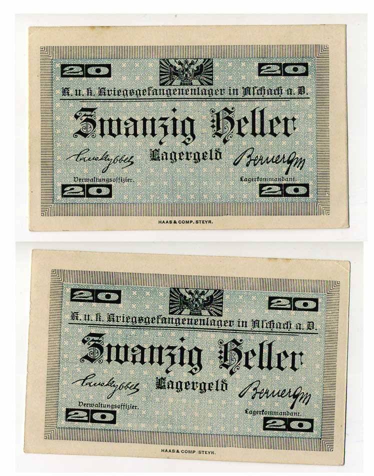 Австрия 20 геллеров ND Ашах-ан-дер-Донау, лагерь военнопленных C-1314 бумага UNC (пресс) 000-00-00