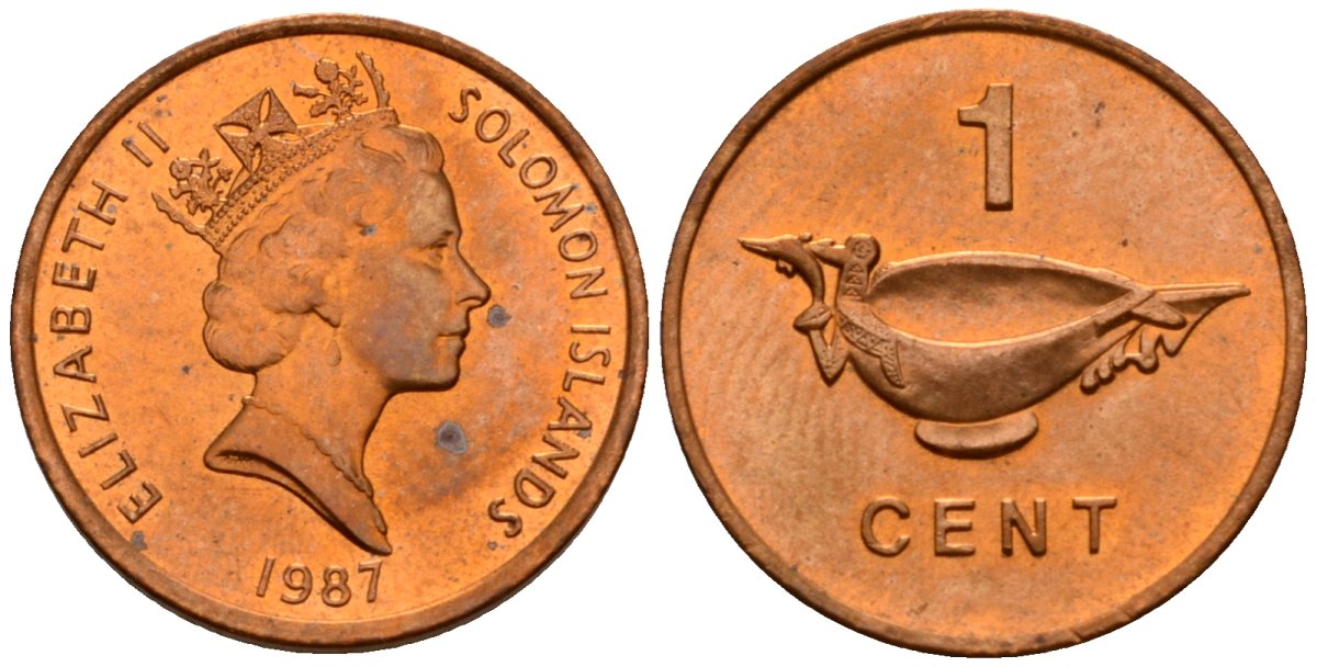 Соломоновы острова 1 цент 1987 Елизавета II (1953-) KM 24 сталь плакированная бронзой aUNC 4602-856
