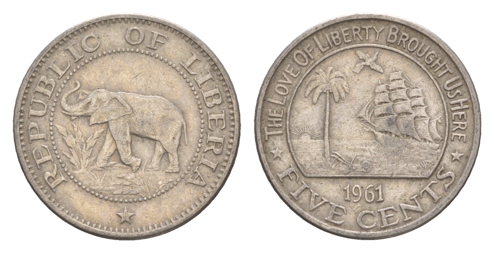 Либерия 5 центов 1961 KM 14 медно-никель 4659-454