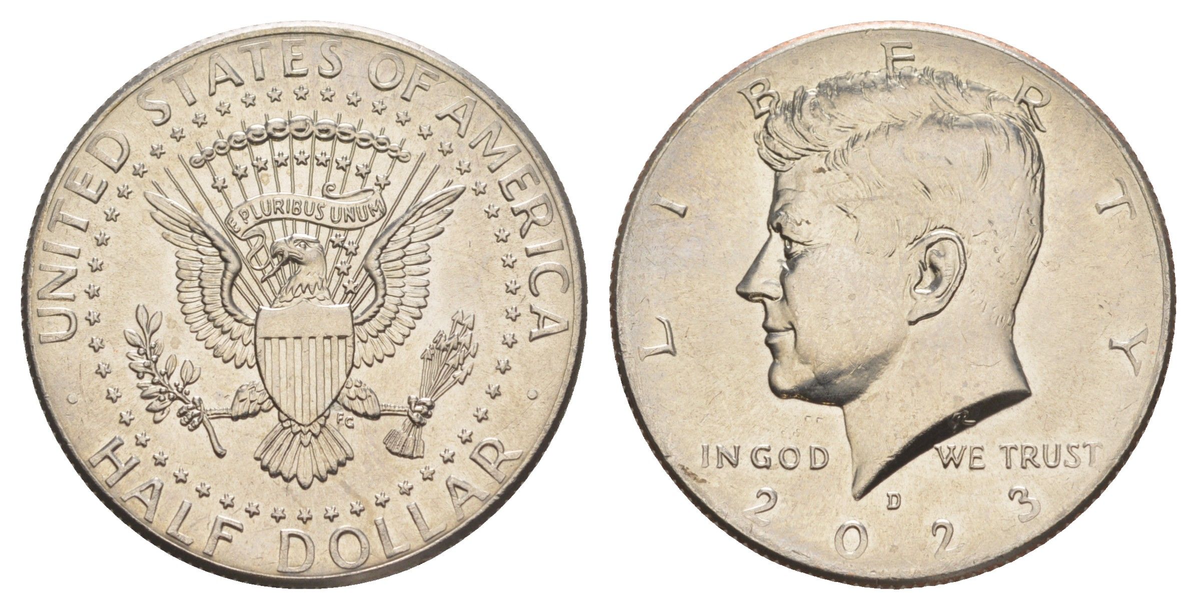 США 1/2 доллара (50 центов) 2023 D, Джон Кеннеди KM A202b медь плакированная медно-никелем UNC 32-642