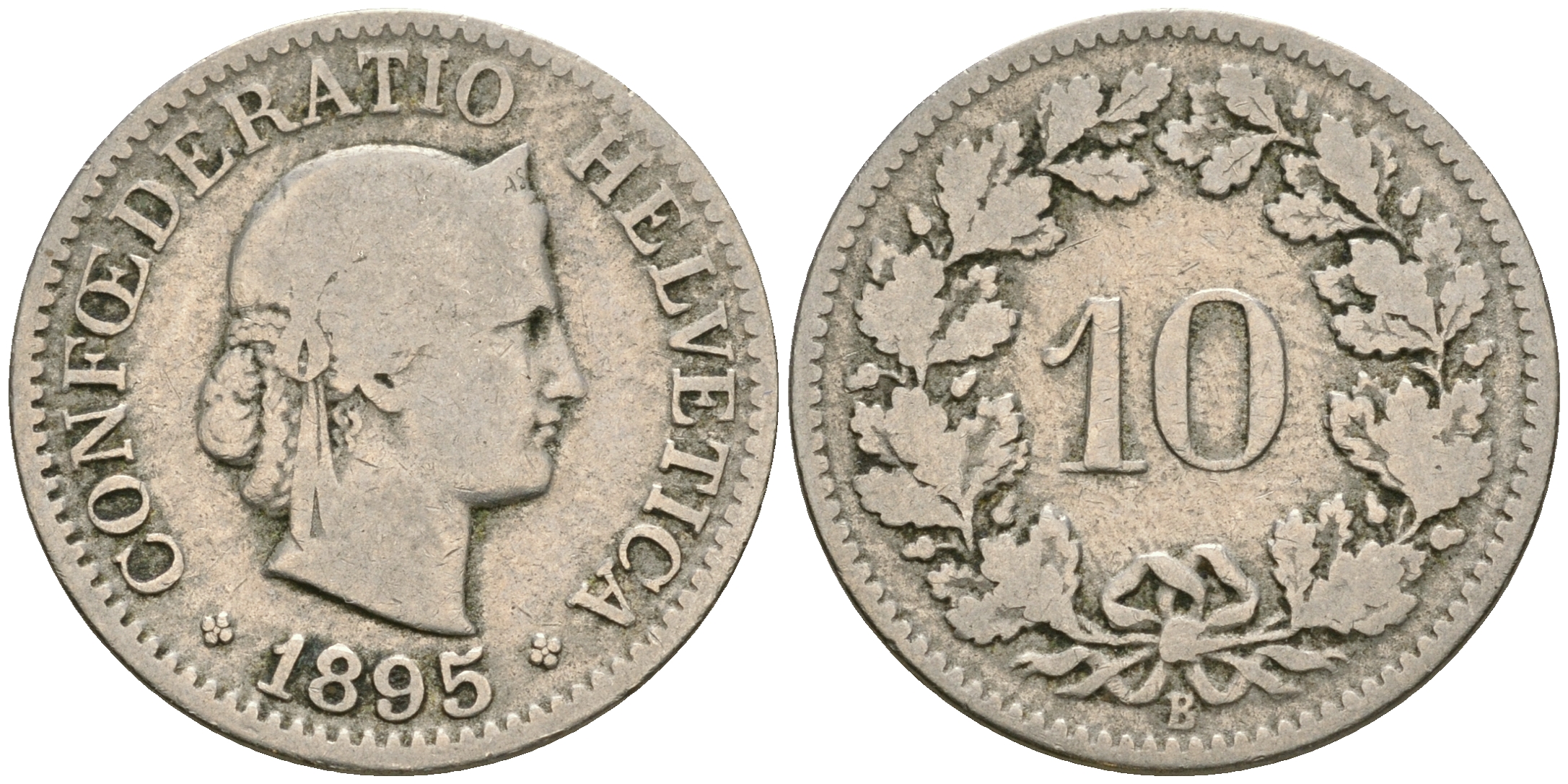 Швейцария 10 раппенов 1895 В KM 27 медно-никель 08-1426