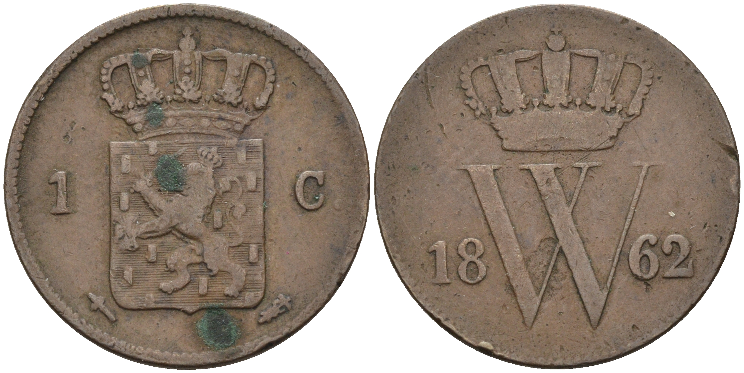 Нидерланды 1 цент 1862 Виллем III (1849-1890) KM 100 медь 4595-412