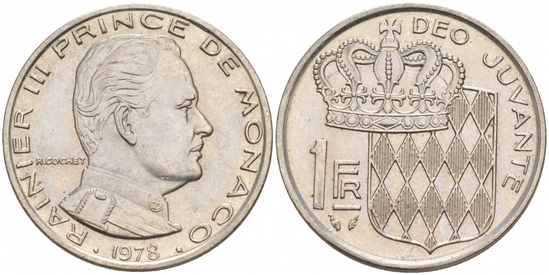 Монако 1 франк 1978 Ренье III (1949-2005) KM 140 никель 73-1233