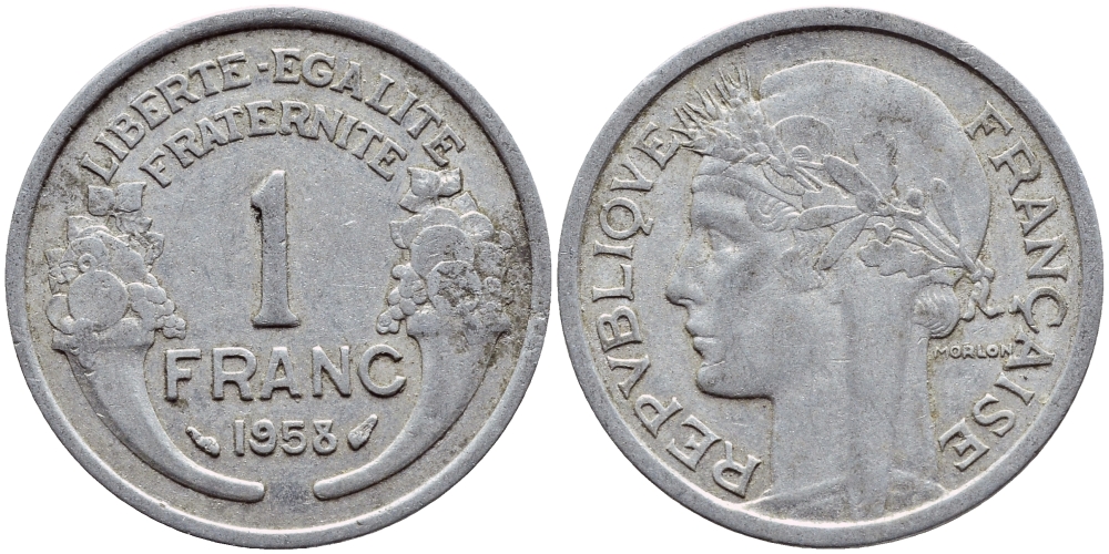 ФРАНЦИЯ 1 ФРАНК 1958 KM 885а.1 алюминий 4397-714