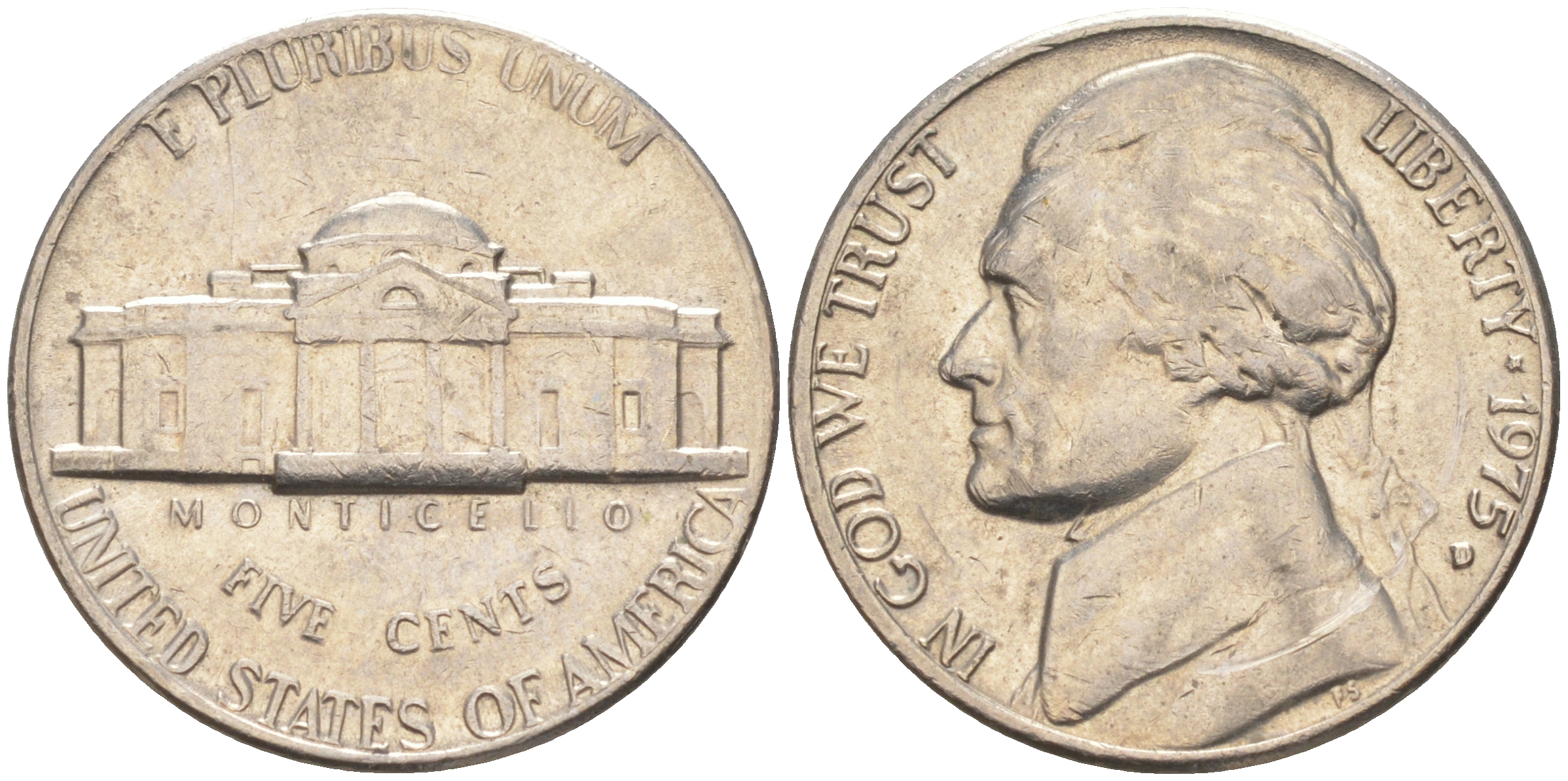 США 5 ЦЕНТОВ 1975 D ДЖЕФЕРСОН KM A192 медно-никель 63-844