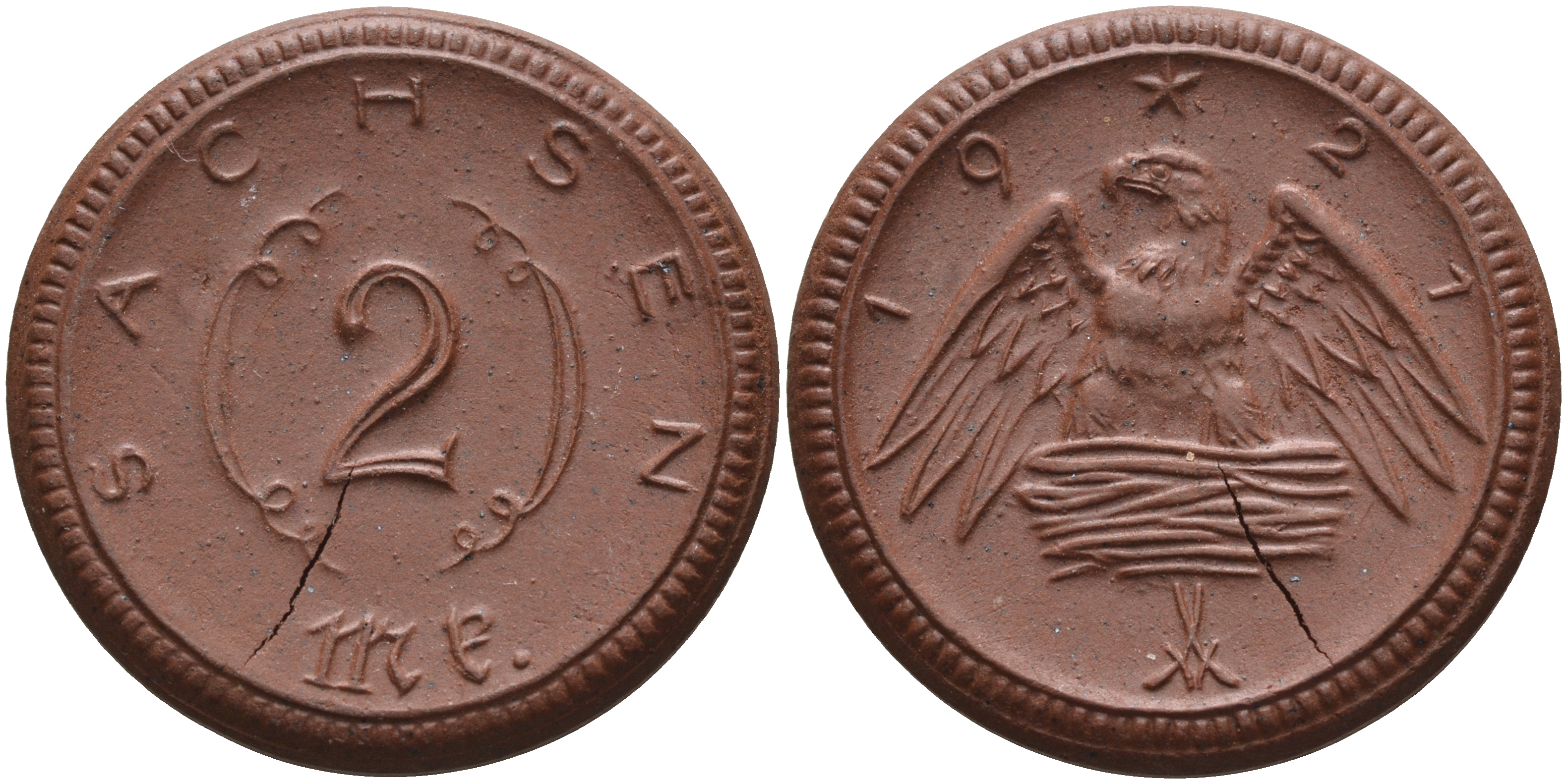 Саксония 2 марки 1921 J. N 56 фарфор 1094-2-14