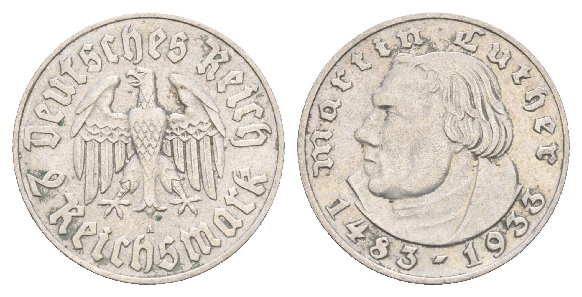 Германия 2 рейхсмарки 1933 450 лет со дня рождения Мартина Лютера KM 79 серебро 413-1144