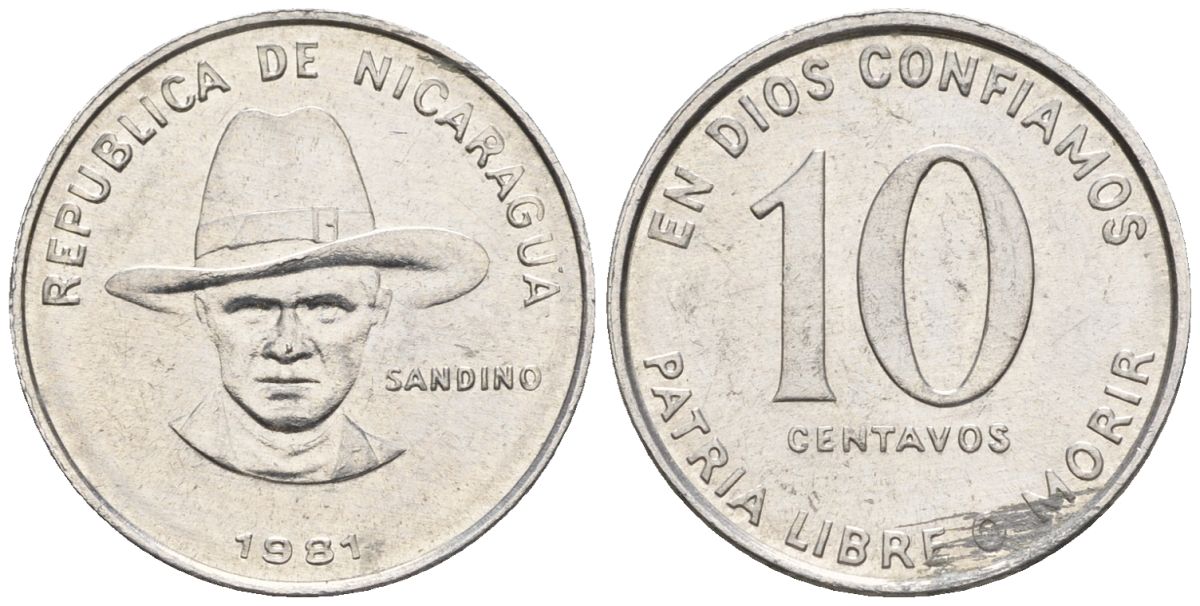 Никарагуа 10 сентаво 1981 KM 50, Schoen 42 алюминий 4118-112