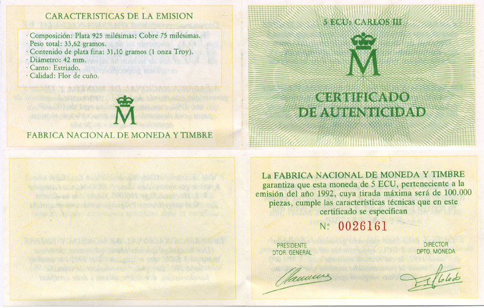 Испания 5 экю 1992 Мадрид, культурная столица Европы, Хуан Карлос I, в оригинальной деревянной коробке, с сертификатом  серебро  PROOF  4-3-1-13
