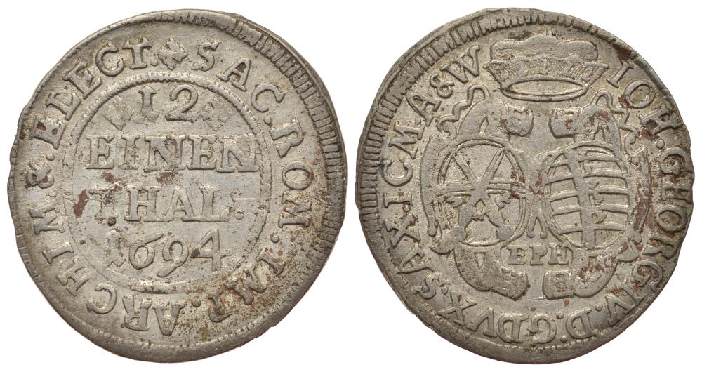 Саксония 1/12 талера 1694 E.P.H. KM 638 серебро 413-6244