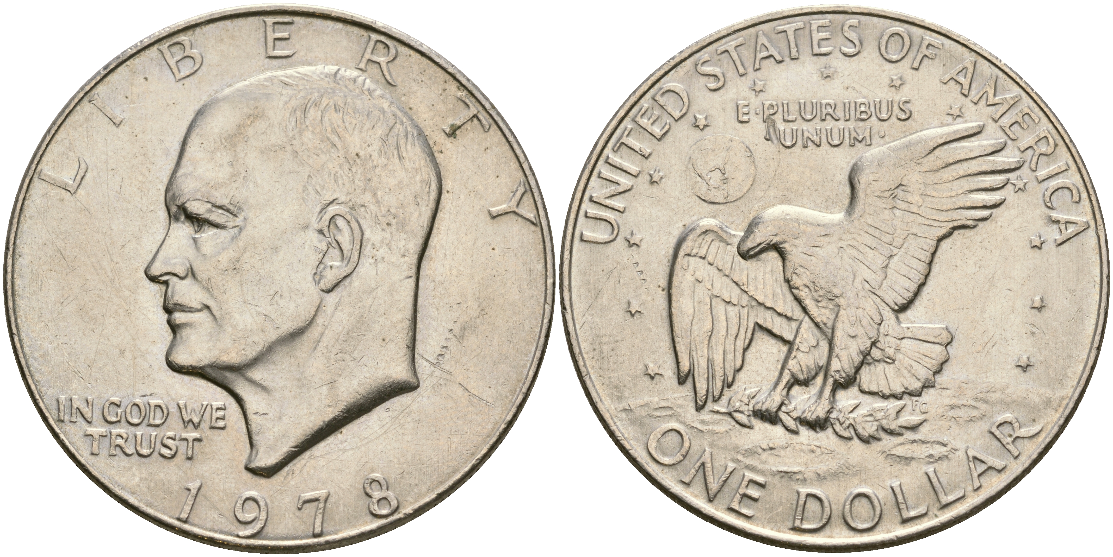 США 1 доллар 1978 Президент Эйзенхауэр, лунный орел KM А203 медь плакированная медно-никелем 4364-3914
