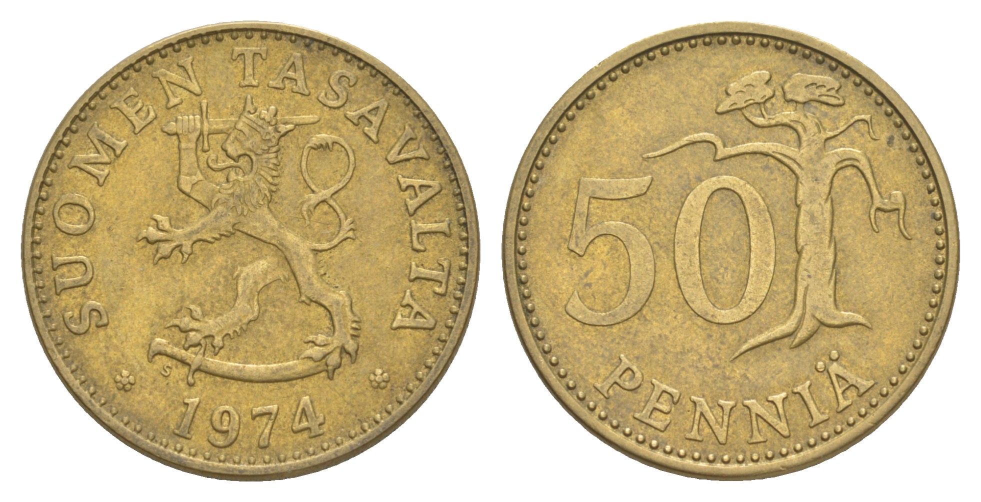 Финляндия 50 пенни 1974 KM 48 алюминиевая бронза 4648-455