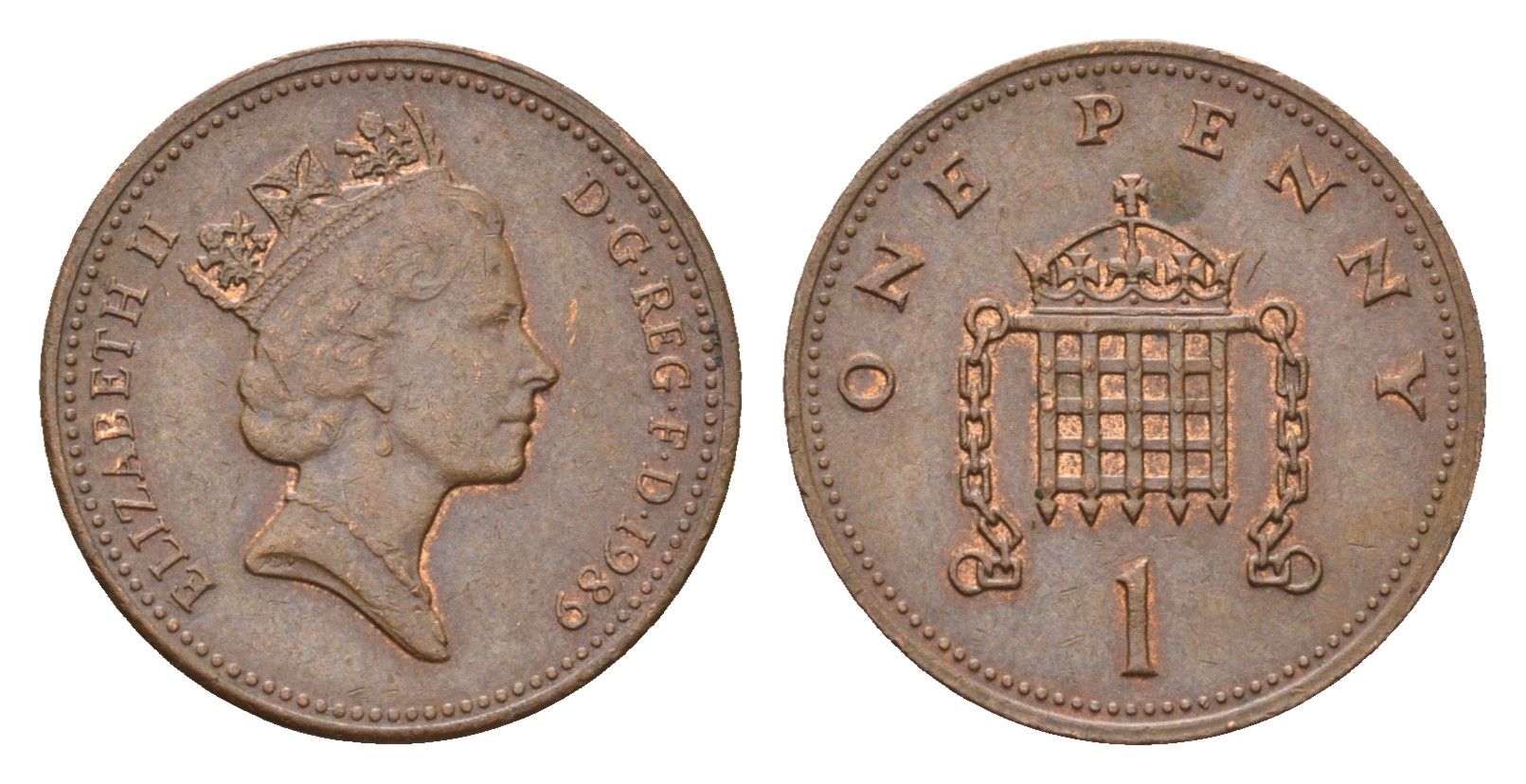 Великобритания 1 пенни 1989 Елизавета II (1952-2022) KM 935, Spink 4381 (B3) бронза 4696-759