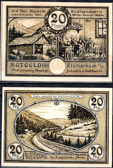 Штютцербах (Тюрингия) 20 пфеннигов 1921 Mehl Grabowski 1287.3-2/4 бумага UNC (пресс) 7555-54-4-2