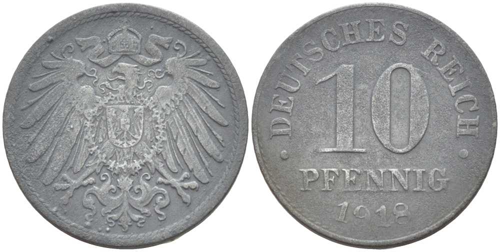 ГЕРМАНИЯ 10 ПФЕННИГОВ 1918 KM 26, J. 299 цинк 4401-131