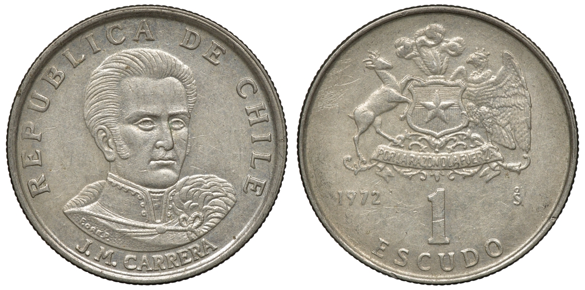 Чили 1 эскудо 1972 Хосе Мигель Каррера KM 197 медно-никель 4118-321