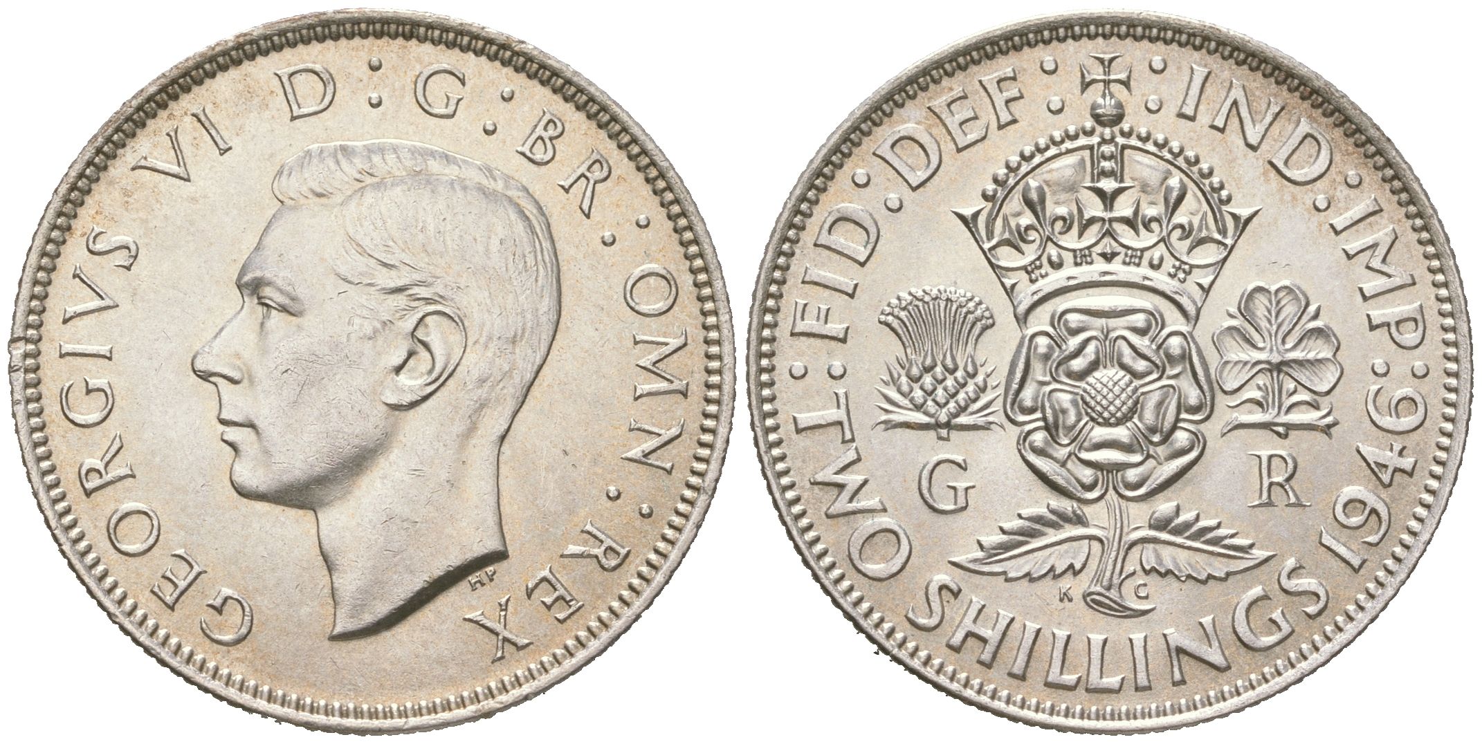 Великобритания 2 шиллинга (флорин) 1946 Георг VI (1936-1952) KM 855, Spink 4081 серебро UNC 4619-852