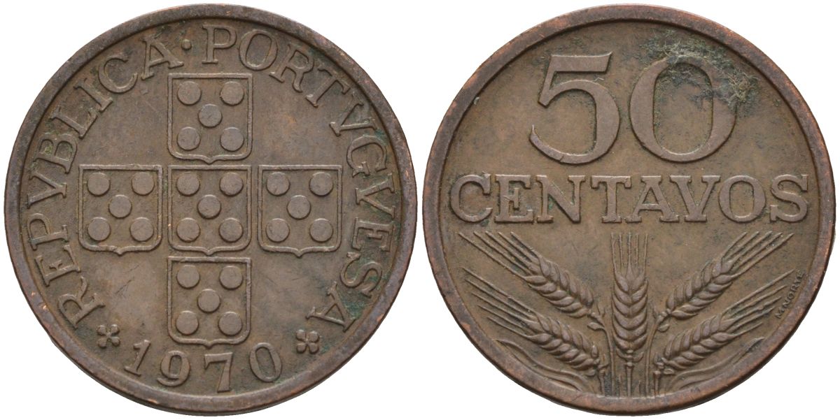 Португалия 50 сентаво 1970 KM 596 бронза 4126-546