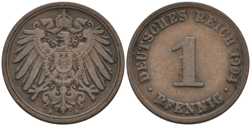 Германия 1 пфенниг 1904 A KM 10, J. 10 медь 4567-1156