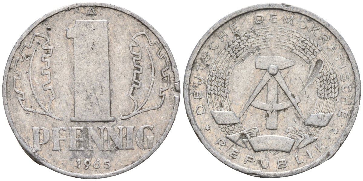 ГДР 1 пфеннииг 1965 A KM 8.1 алюминий 4596-547