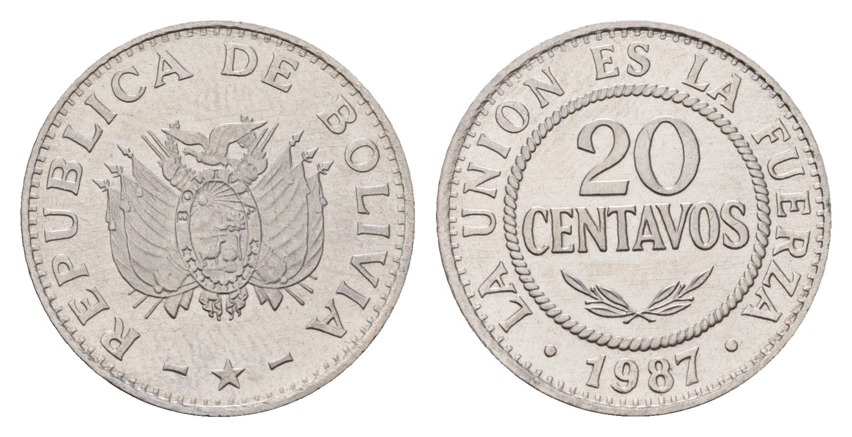 Боливия 20 сентаво 1987 KM 203 нержавеющая сталь UNC 4659-664