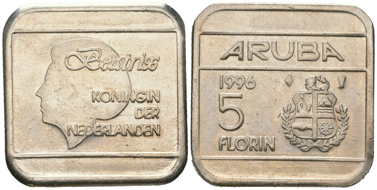 Аруба 5 флоринов 1996 Беатрикс (1980-2013) KM 12 сталь плакированная никелем 4619-434