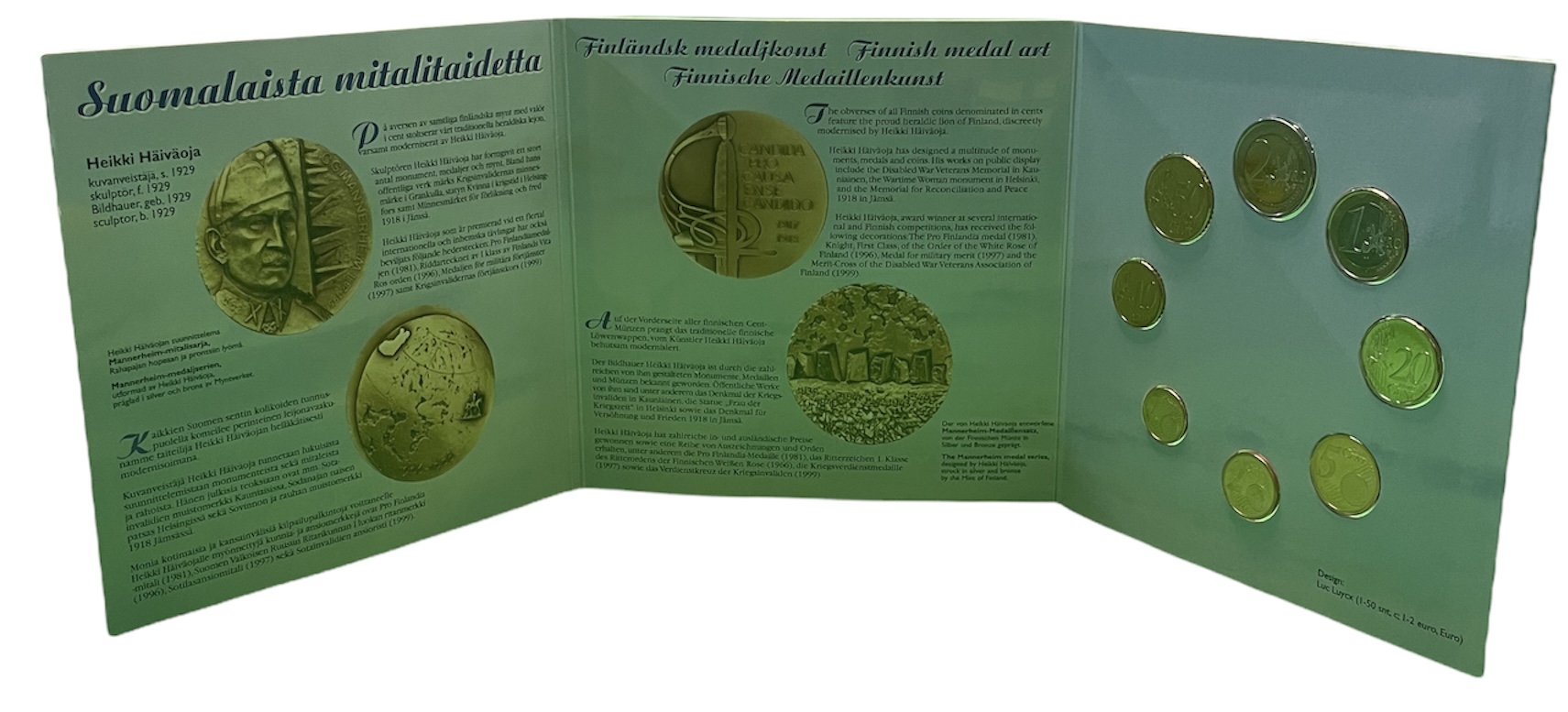 Финляндия набор из трех евронаборов по 8 монет в каждом 1999, 2000, 2001 официальный набор в оригинальном буклете  биметалл  UNC  5-6-1-14
