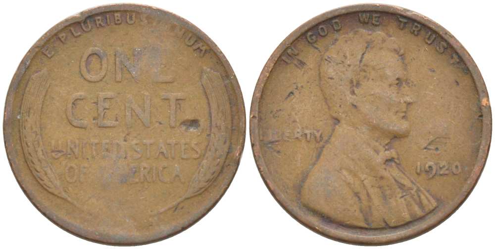 США 1 ЦЕНТ 1920 ЛИНКОЛЬН KM 132 бронза 218-754
