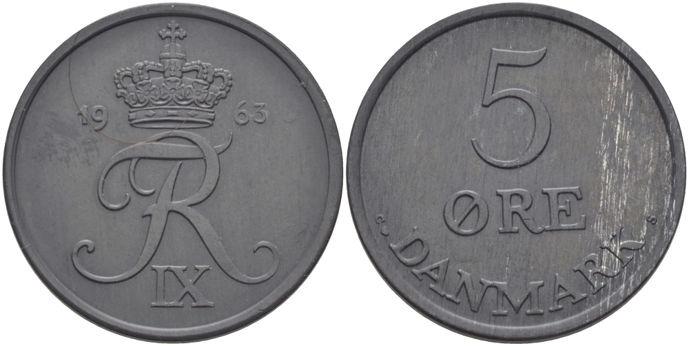 ДАНИЯ 5 ЭРЕ 1963 C; S, ФРЕДЕРИК IX (1947-1972) KM 843.2 цинк UNC 97-1212