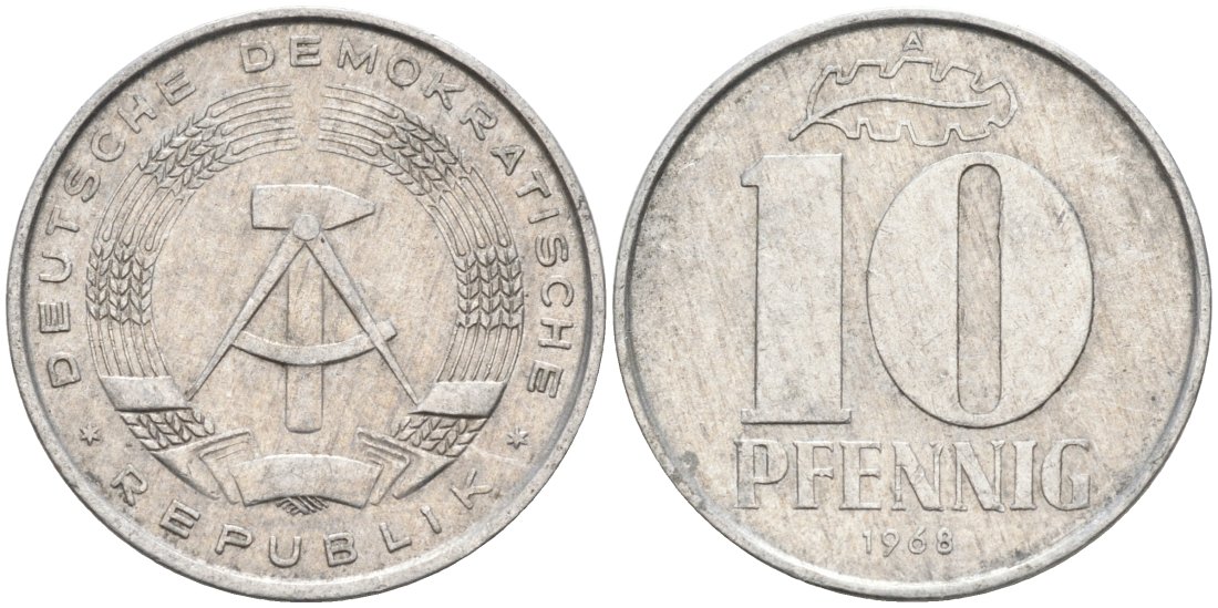 ГДР 10 пфеннигов 1968 А KM 10 алюминий 4571-713