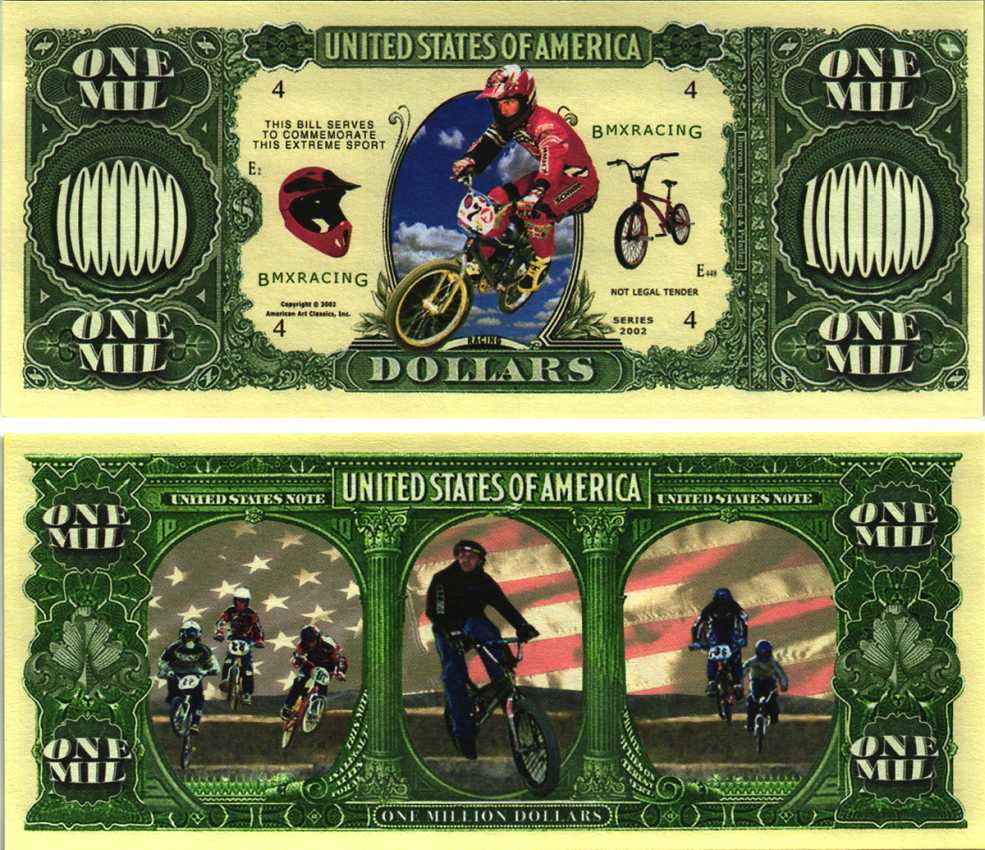 США 1000000 ДОЛЛАРОВ 2002 СУВЕНИРНАЯ БАНКНОТА, СПОРТИВНАЯ СЕРИЯ, ВЕЛОСПОРТ бумага UNC (ПРЕСС) 7198-40-1-1