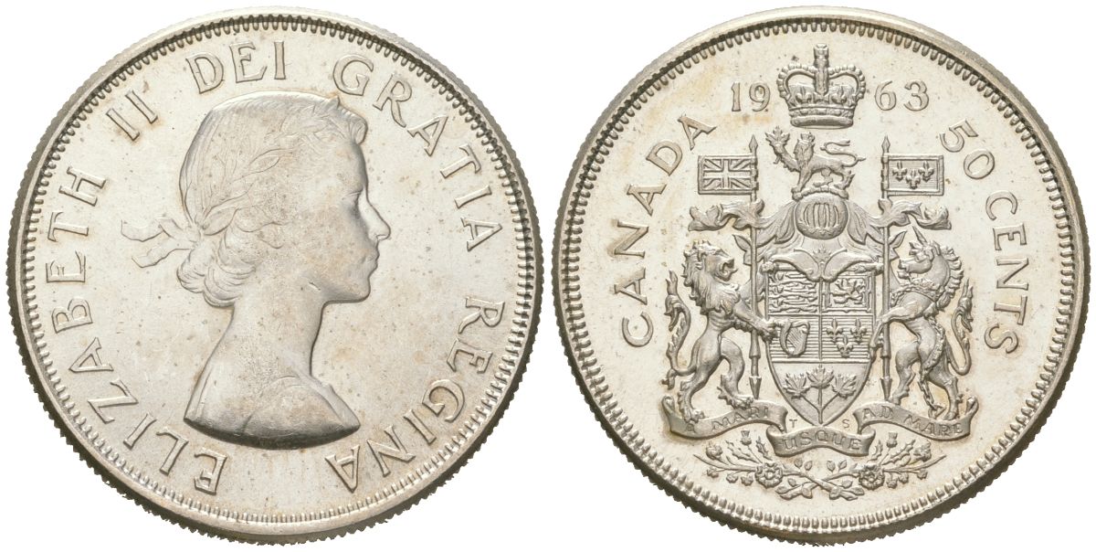 Канада 50 центов 1963 Елизавета II (1952-2022) KM 56 серебро UNC 68-846
