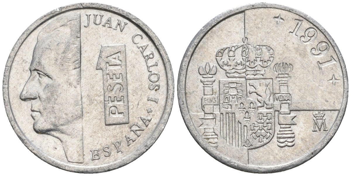 Испания 1 песета 1991 M, Хуан Карлос I (1975-2014) KM 832 алюминий 4602-1147
